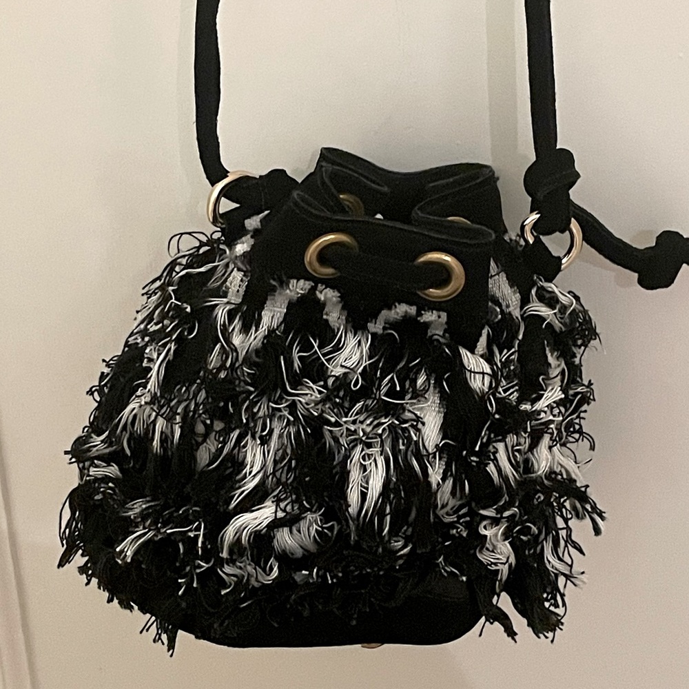 NWOT Handmade Black and White Shoulder Bag with Adjustable Straps